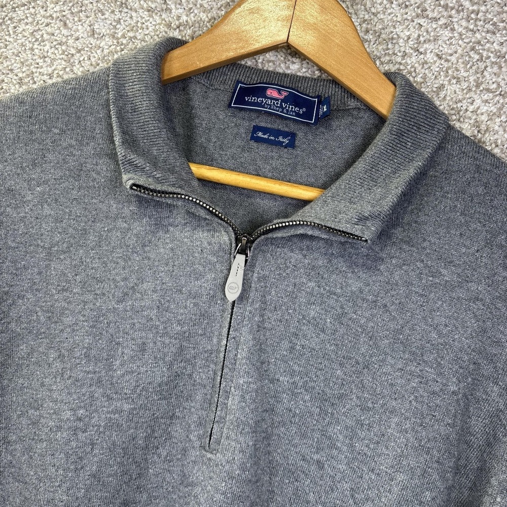 Vineyard Vines Sweater Mens XL Gray Cotton Cashmere 1/4 Zip Mock Neck Italy - Picture 2 of 7